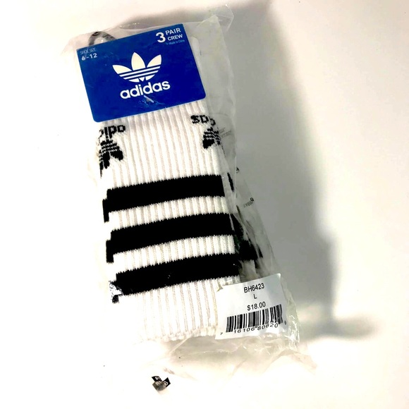 adidas Other - Adidas NWT 3-Pair Crew Socks White Black Gray Sz 6-12 (Adult)